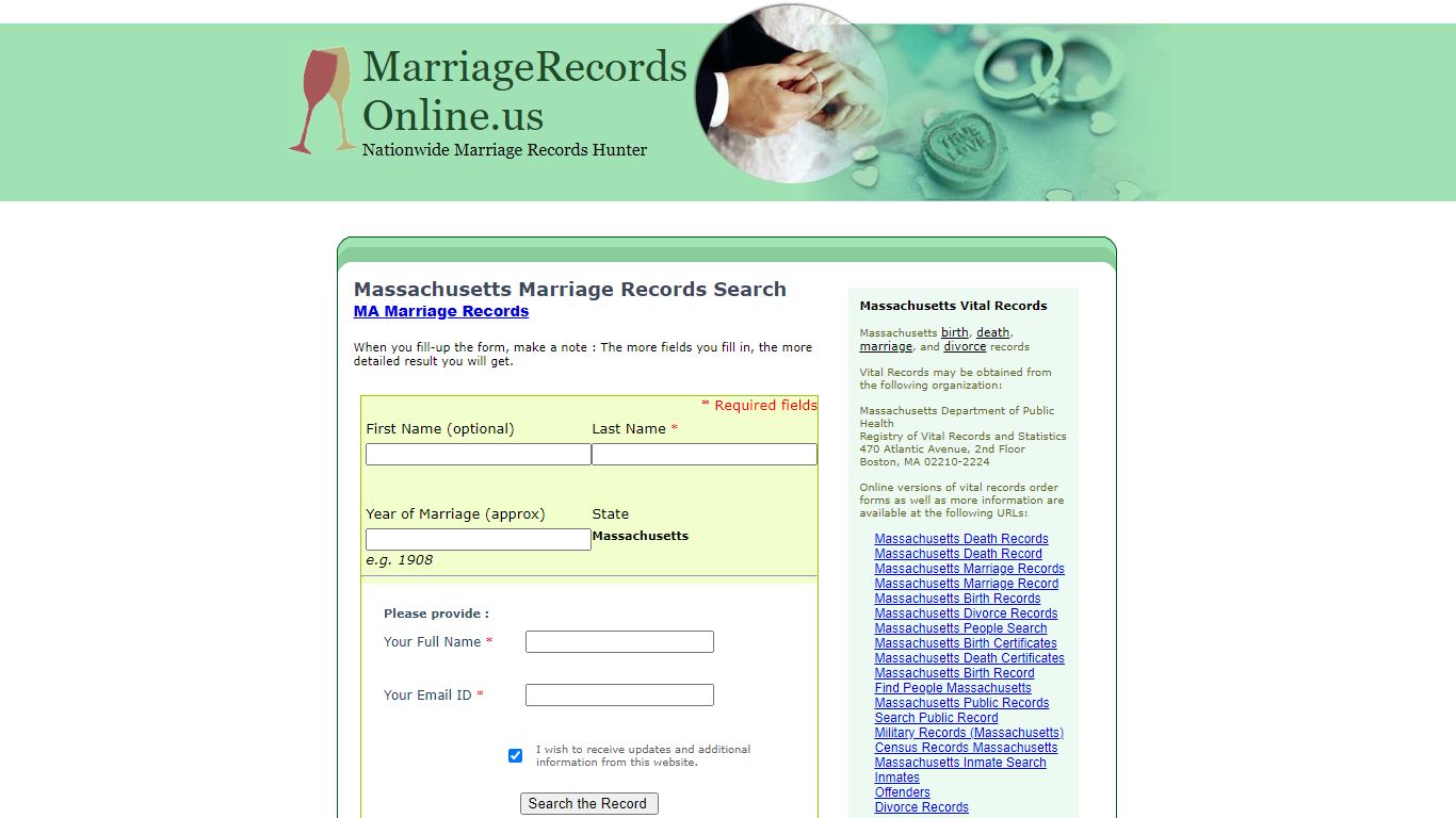 Massachusetts Marriage Records Search, Massachusetts State ...