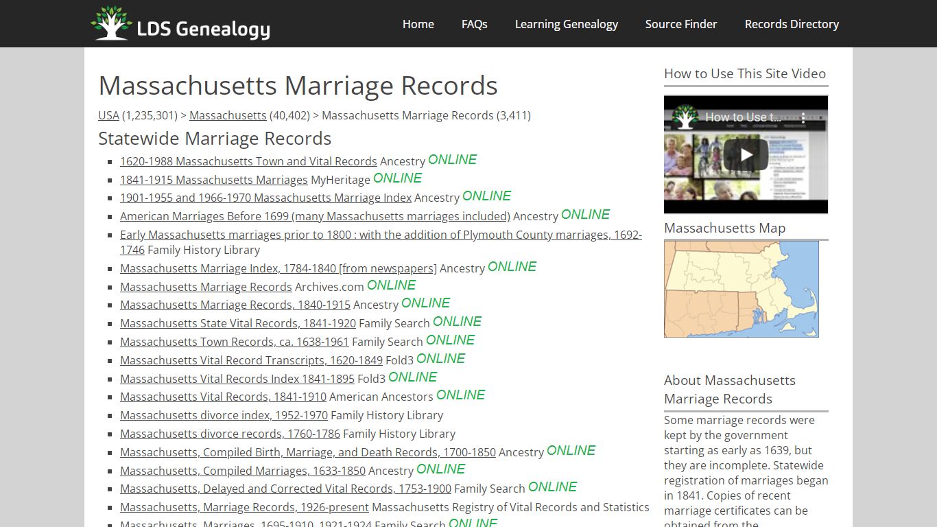 Massachusetts Marriage Records - LDS Genealogy