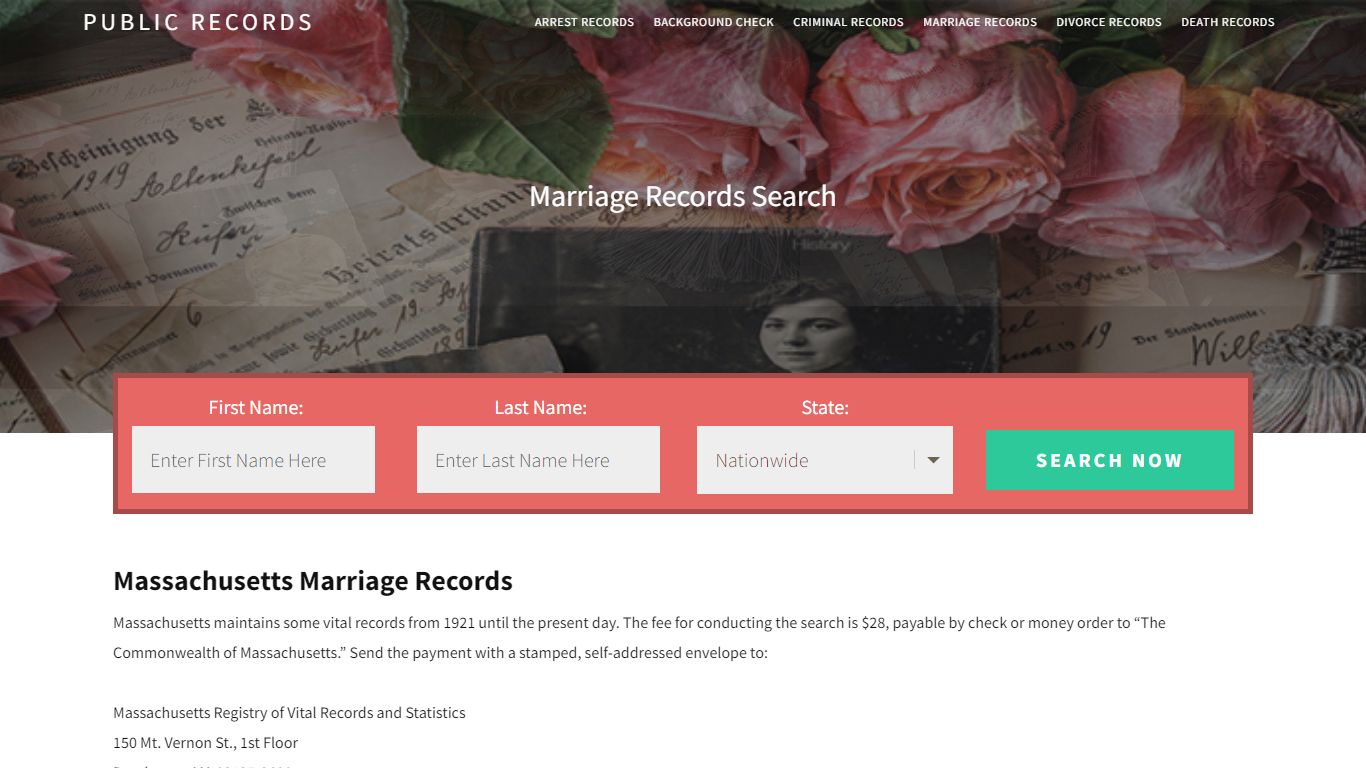 Massachusetts Marriage Records | Enter Name and Search ...