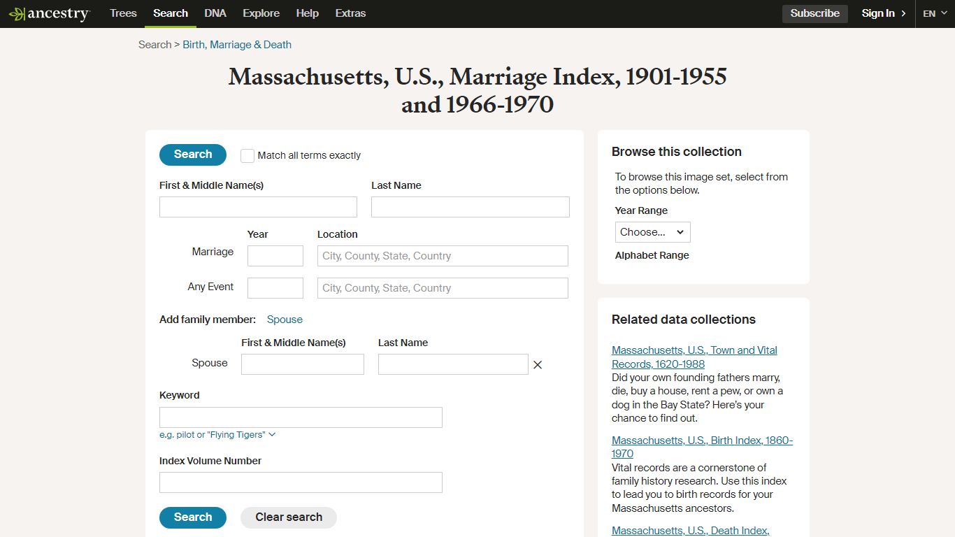 Massachusetts, U.S., Marriage Index, 1901-1955 and 1966-1970